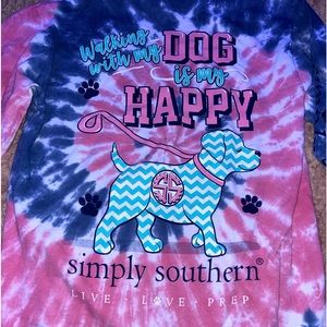Long sleeve Simply Southern pink and blue tie dye.